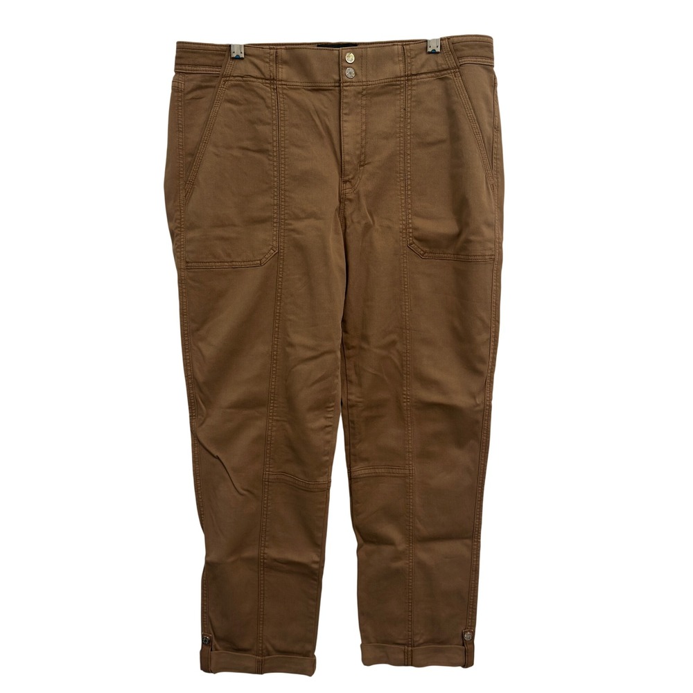 NWT WHBM Pret-A-Pedi Straight Crop Pants 10 Tan Utility Snap Cuff Pockets